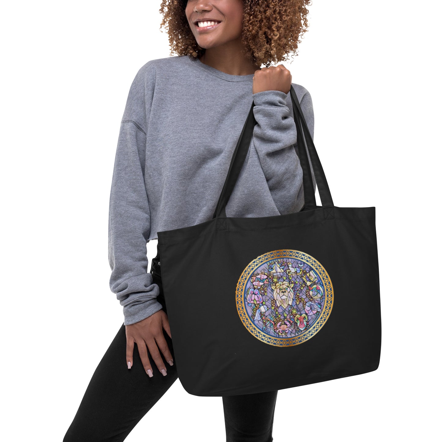 Personalized Organic Cotton Canvas Handbag with Mosaic Horoscope Design - Eco-Friendly and Unique”