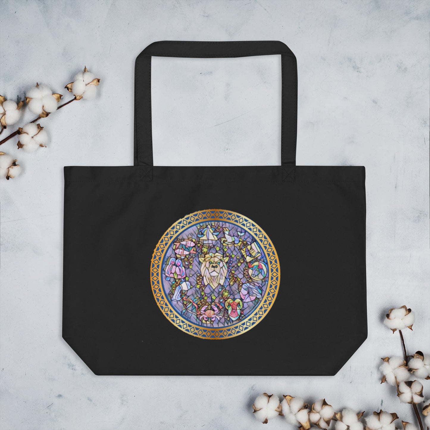 Personalized Organic Cotton Canvas Handbag with Mosaic Horoscope Design - Eco-Friendly and Unique”